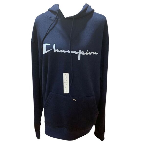 Champion Hoodie Graphic Logo Blue Women Large NWT - Picture 1 of 9